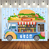 Aperturee - Blue Burgers Truck Theme Birthday Backdrop For Boys